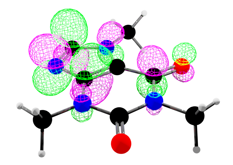 Molecular orbital wireframe for caffeine.